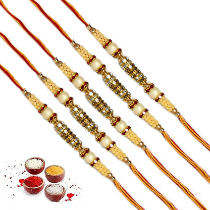 Golden AD Pearl Rakhi For Brother