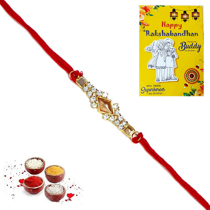 Golden White AD Pearl Rakhi  I  Rakhi for Brother