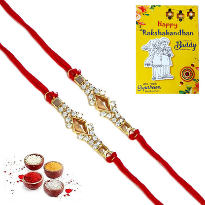 Golden White AD Pearl Rakhi  I  Rakhi for Brother