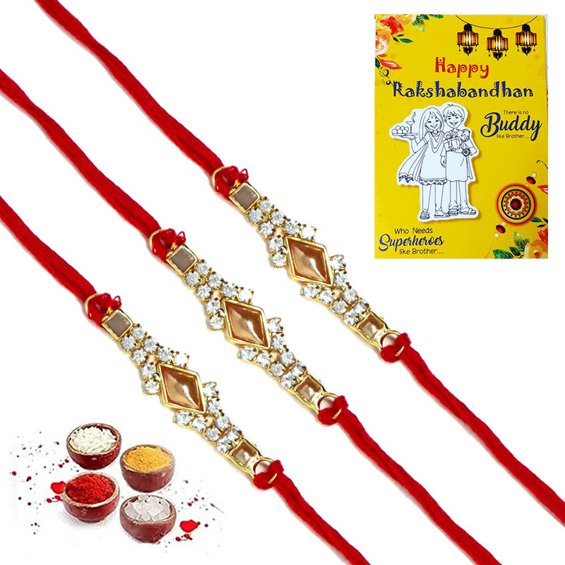 Golden White AD Pearl Rakhi  I  Rakhi for Brother