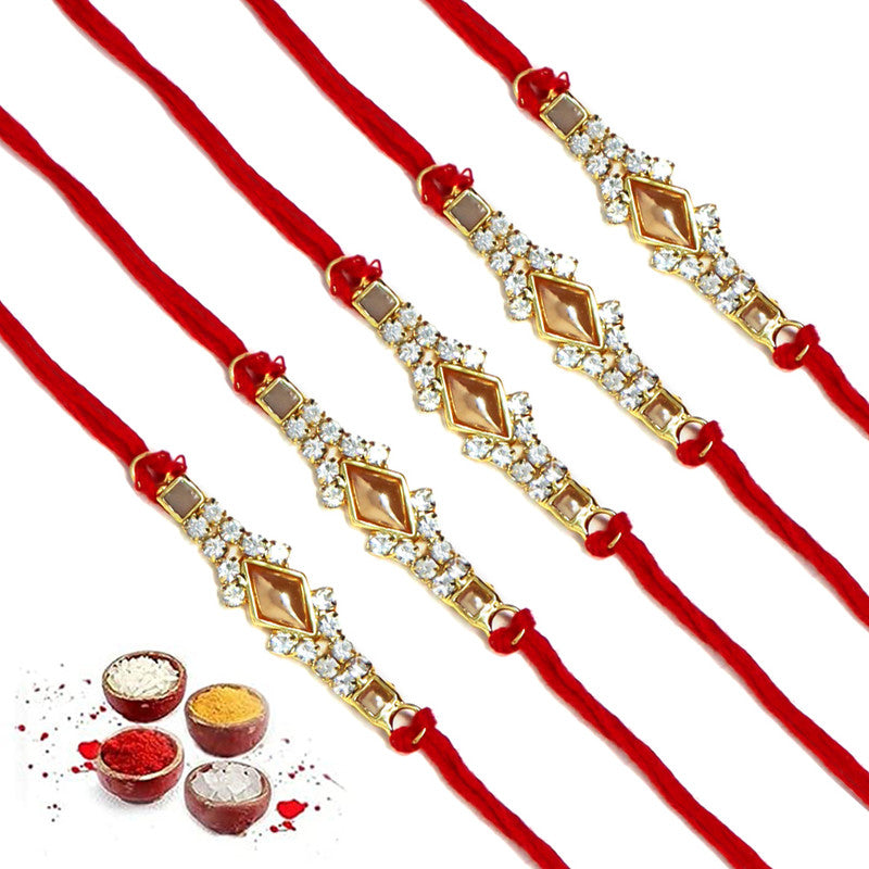 Golden White AD Pearl Rakhi  I  Rakhi for Brother