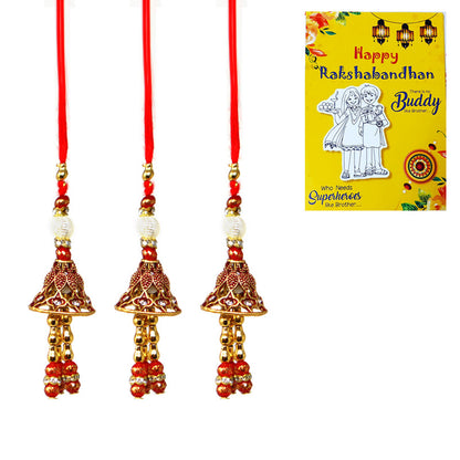 Ethnic Red Jhumkha Bhabhi Lumba Rakhi