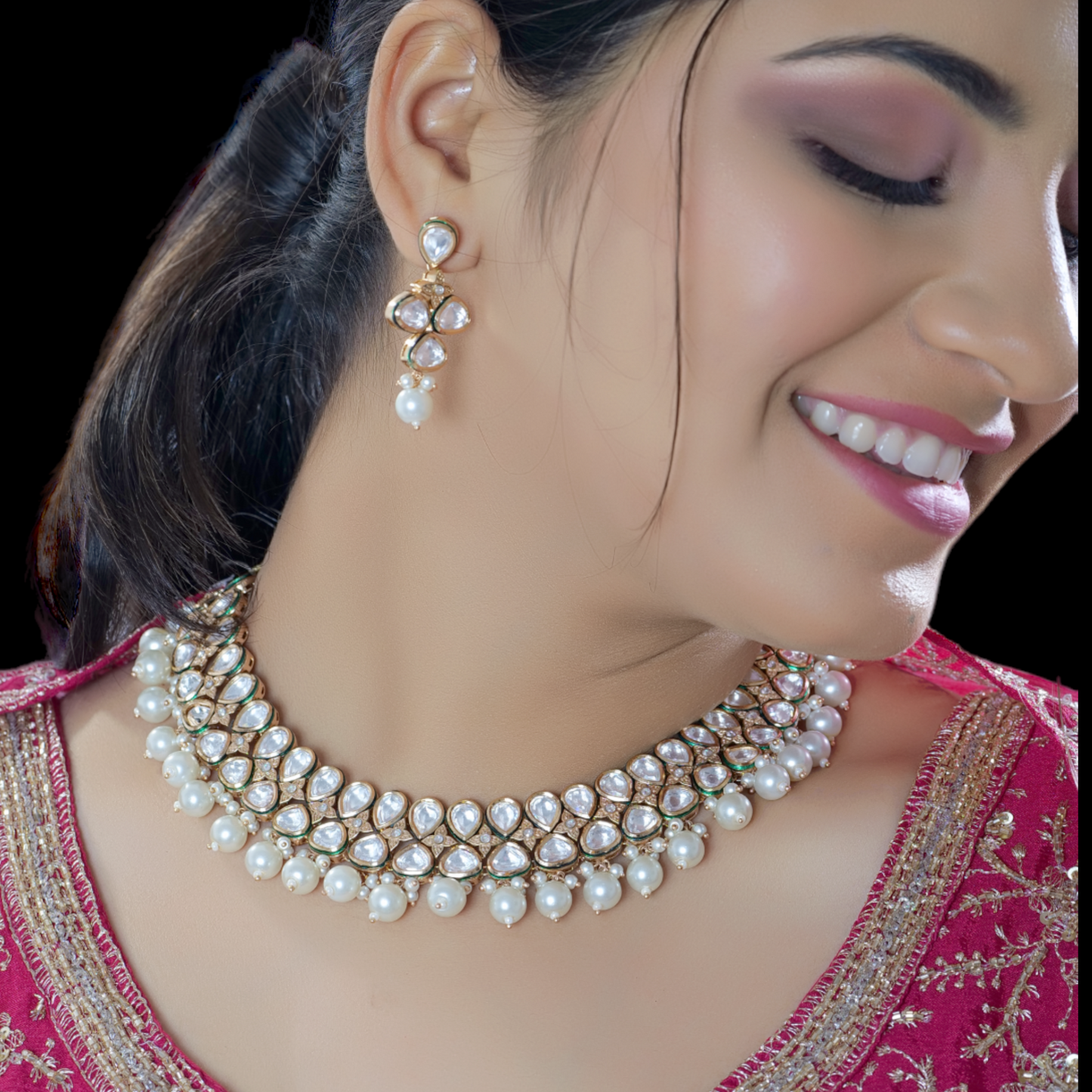 Traditional White Pearl Choker Kundan Jewelry Set