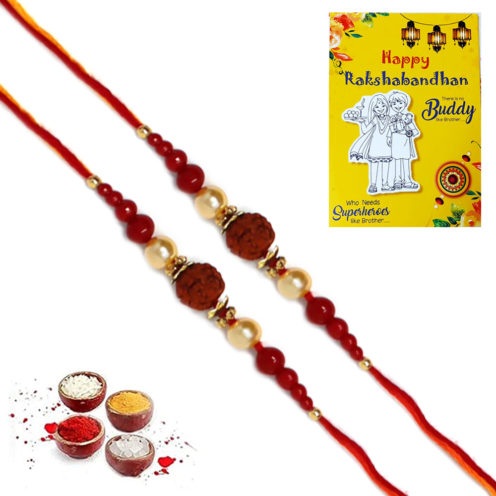 Big Single Rudraksh Red Pearl Rakhi for Brother