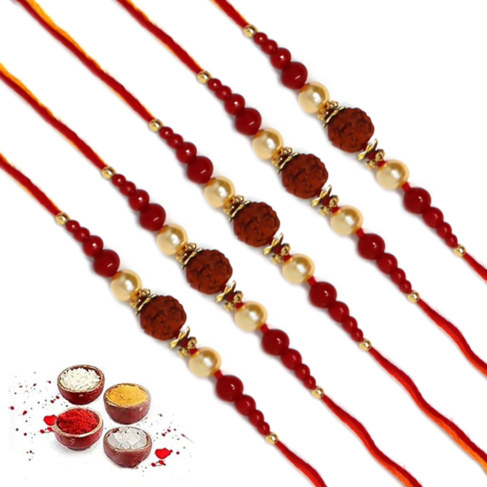 Big Single Rudraksh Red Pearl Rakhi for Brother