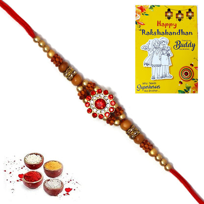 Red White AD Golden Pearl Rakhi  I  Rakhi for Brother