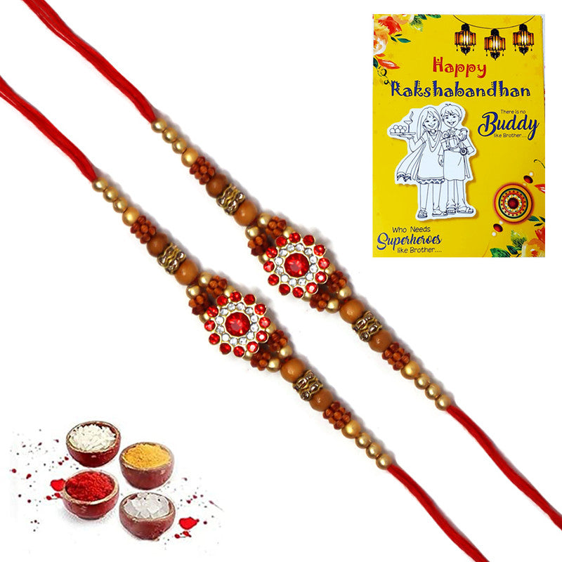 Red White AD Golden Pearl Rakhi  I  Rakhi for Brother