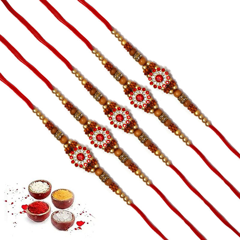 Red White AD Golden Pearl Rakhi  I  Rakhi for Brother