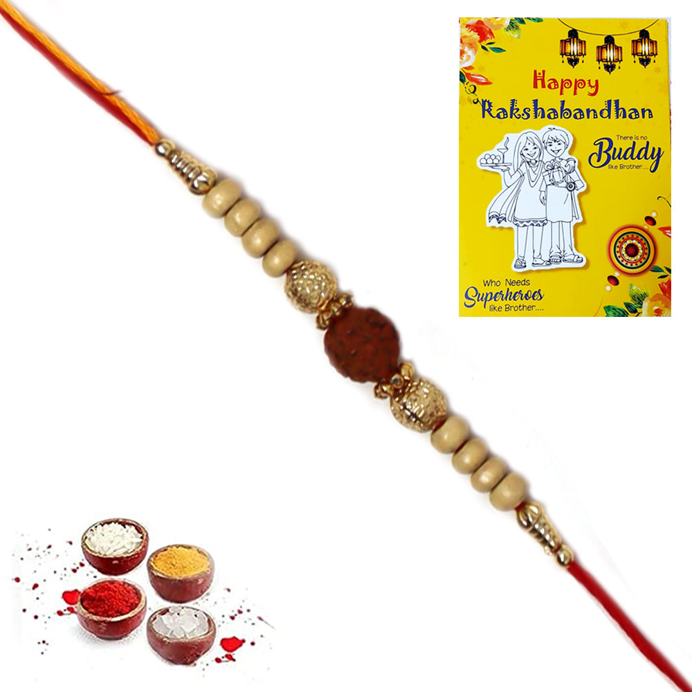 Big Single Rudraksh Cream Pearl Rakhi for Brother