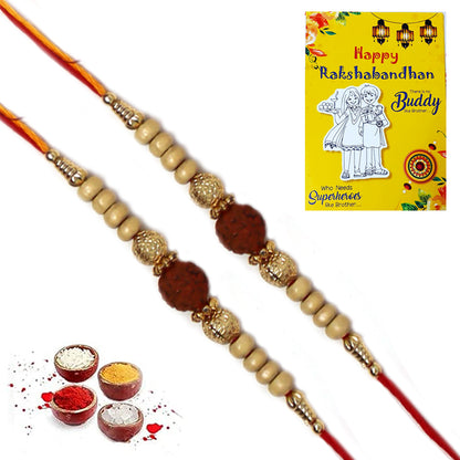 Big Single Rudraksh Cream Pearl Rakhi for Brother