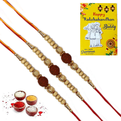 Big Single Rudraksh Cream Pearl Rakhi for Brother