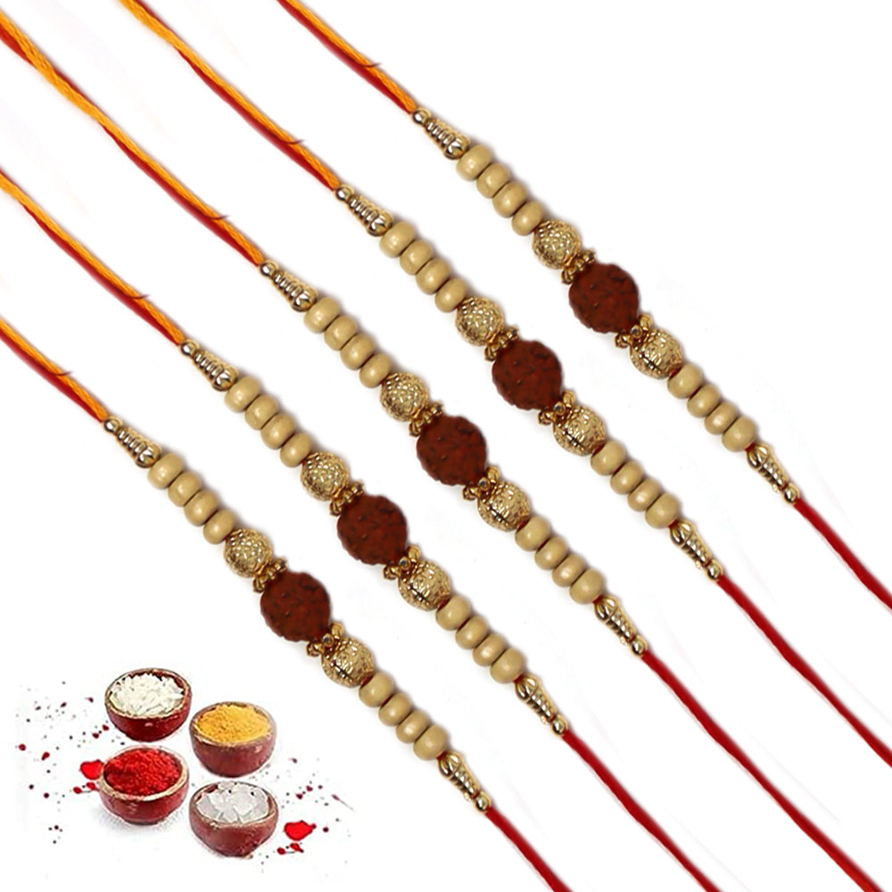 Big Single Rudraksh Cream Pearl Rakhi for Brother