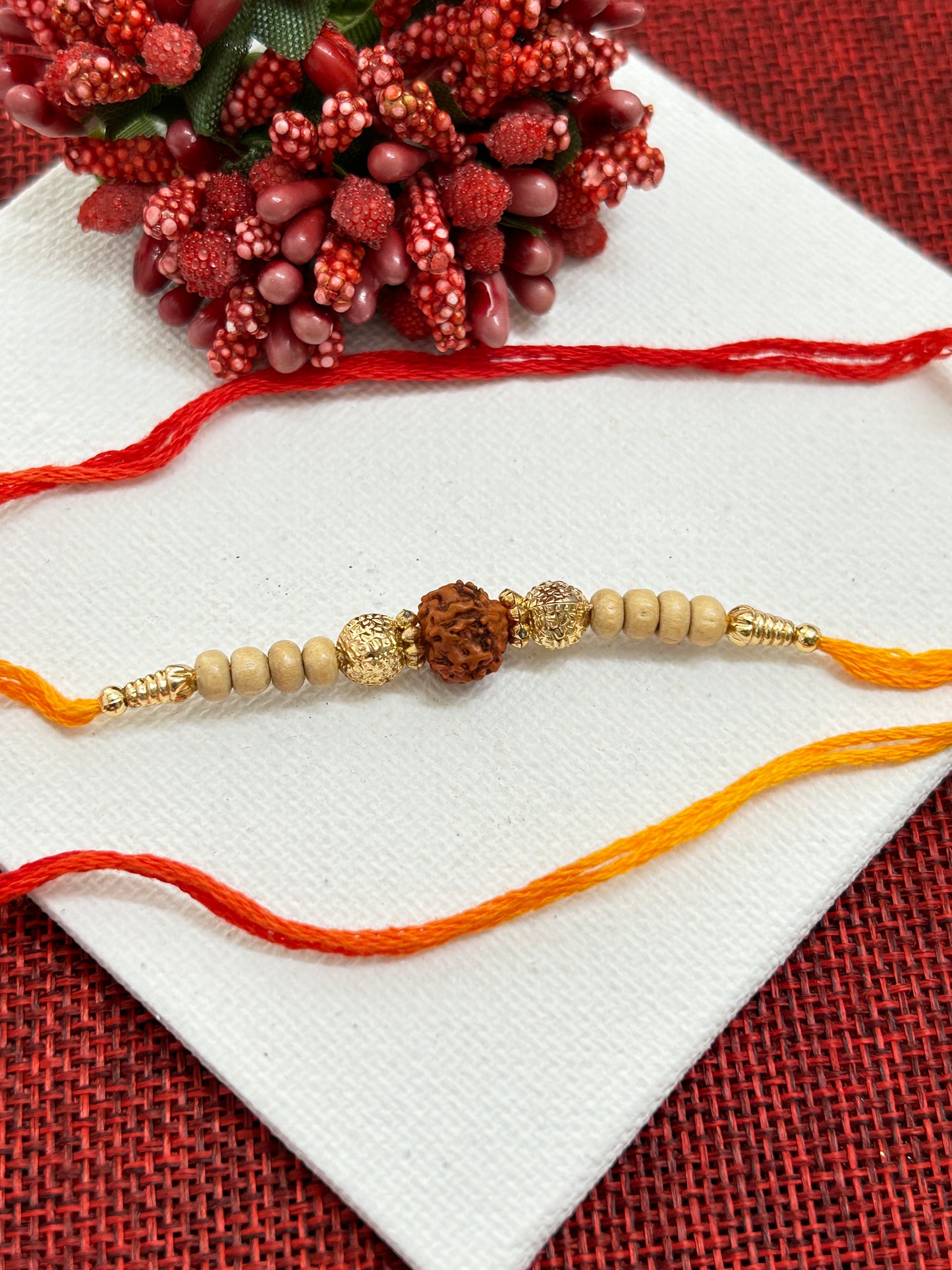 Big Single Rudraksh Cream Pearl Rakhi for Brother