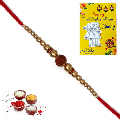 Single Rudraksh Golden Beads Rakhi For Brother