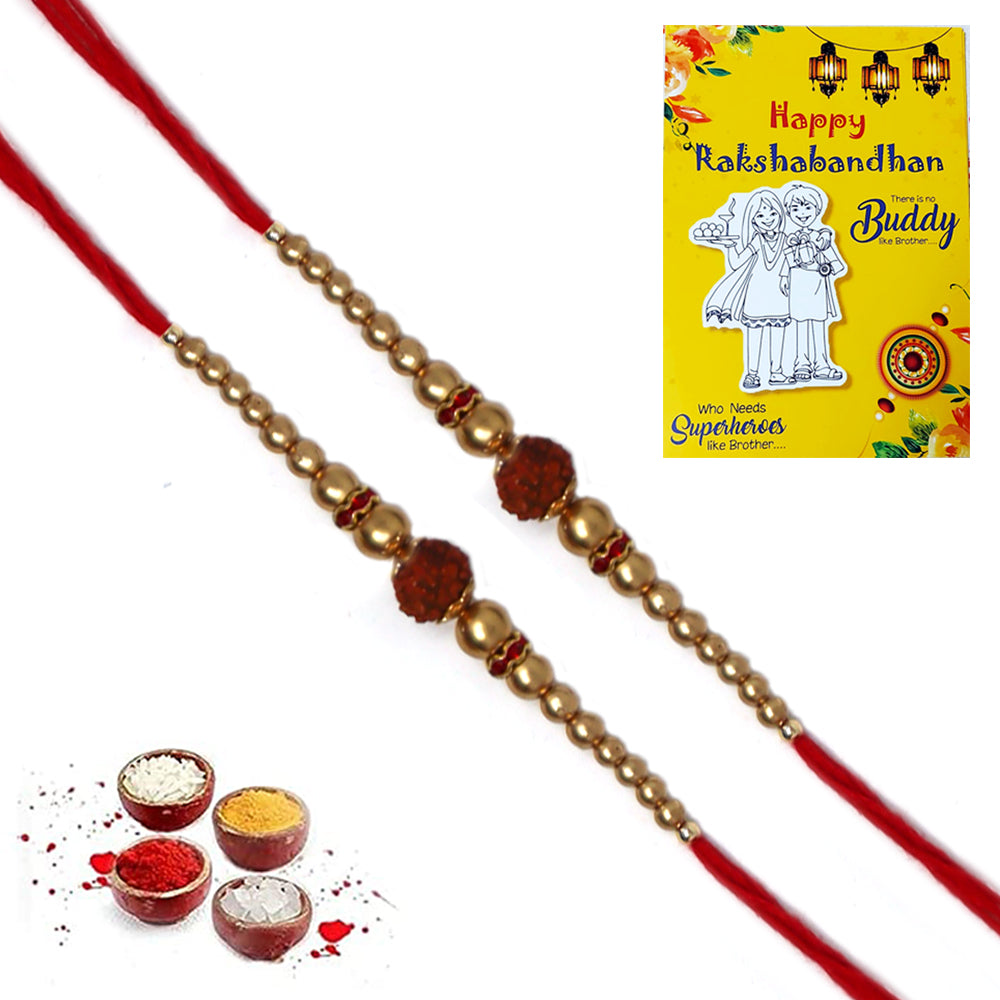 Single Rudraksh Golden Beads Rakhi For Brother