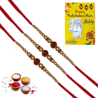 Single Rudraksh Golden Beads Rakhi For Brother