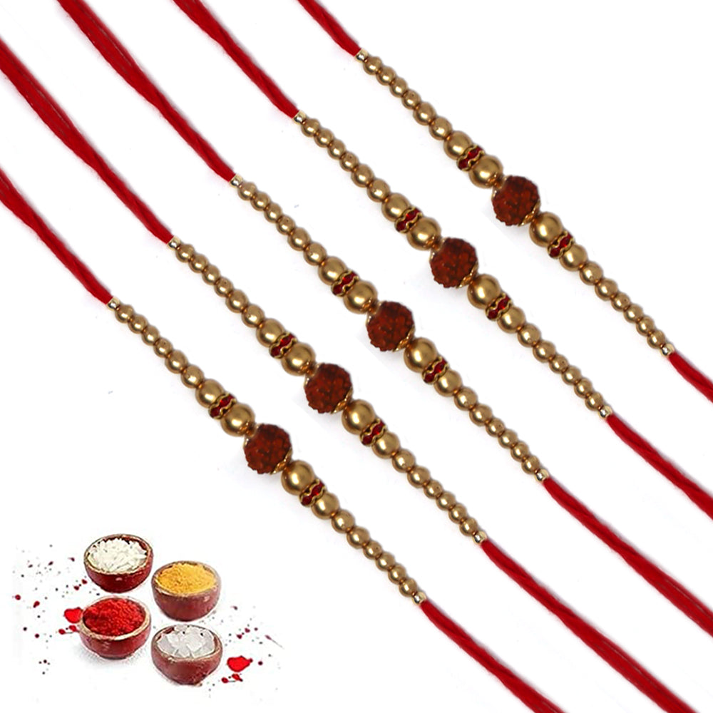 Single Rudraksh Golden Beads Rakhi For Brother