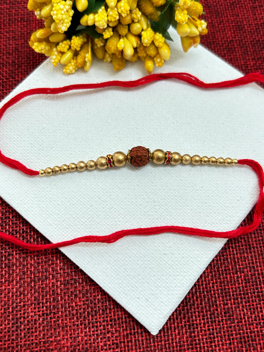 Single Rudraksh Golden Beads Rakhi For Brother