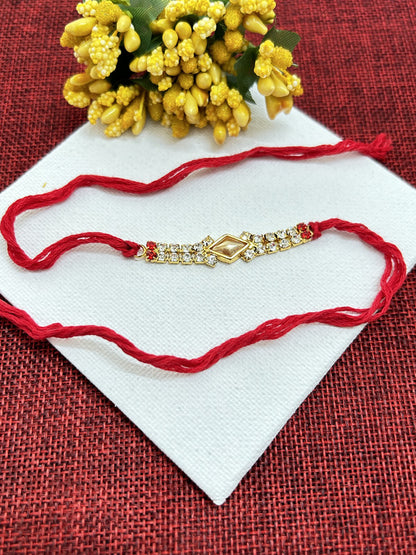 Golden White AD Pearl Rakhi  I  Rakhi for Brother