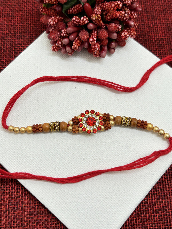 Red White AD Golden Pearl Rakhi  I  Rakhi for Brother