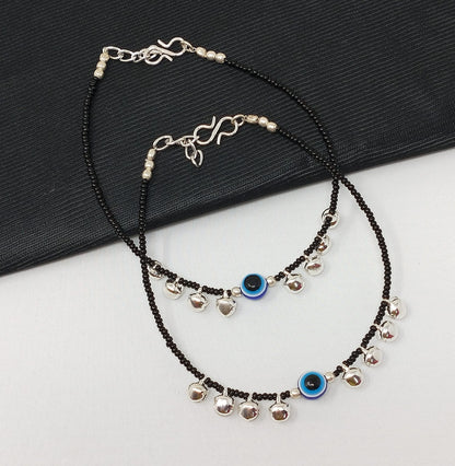 Stylish Ghungroo  Evil Eye Protection Silver Chain Anklets