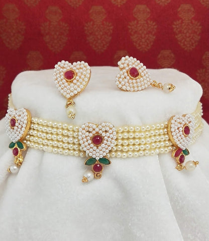 Heart Shape Red Choker Jewellery Set