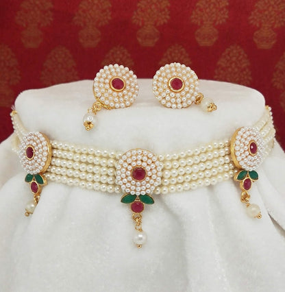 Red Moti Pearl Choker Jewellery Set