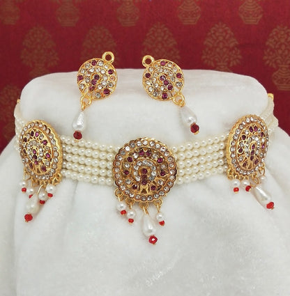 Sparkling White Pearl Choker Jewellery Set