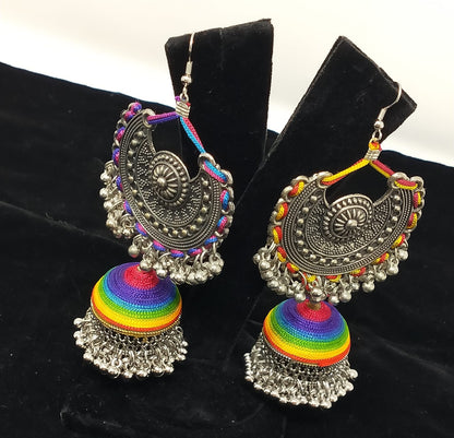 Oxidixed Silver Chandbalis Jhumka Earrings