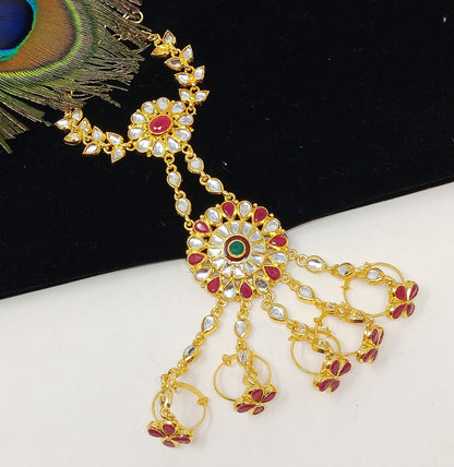 Gold Plated Kundan Hathphool Ring Bracelets