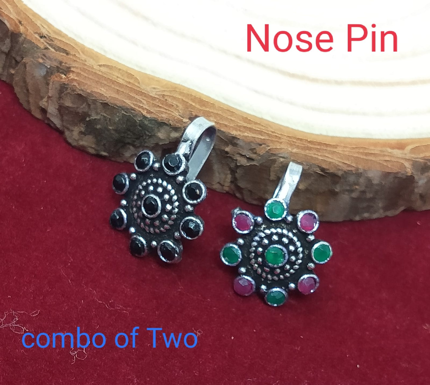 Oxidized Silver Indo Western Fashion Jewellery Nose Pin - Combo of 2