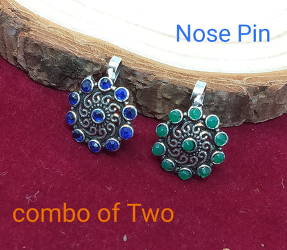 Oxidized Silver Indo Western Fashion Jewellery Nose Pin - Combo of 2