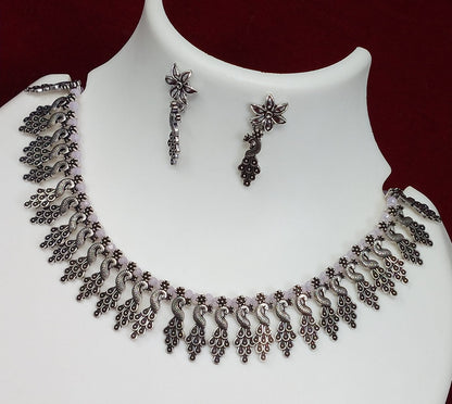 Peacock Pendent Silver Plated Oxidized Jewelry Set