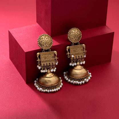 Long Gold Plated Jhumka Earrings for Women and Girls