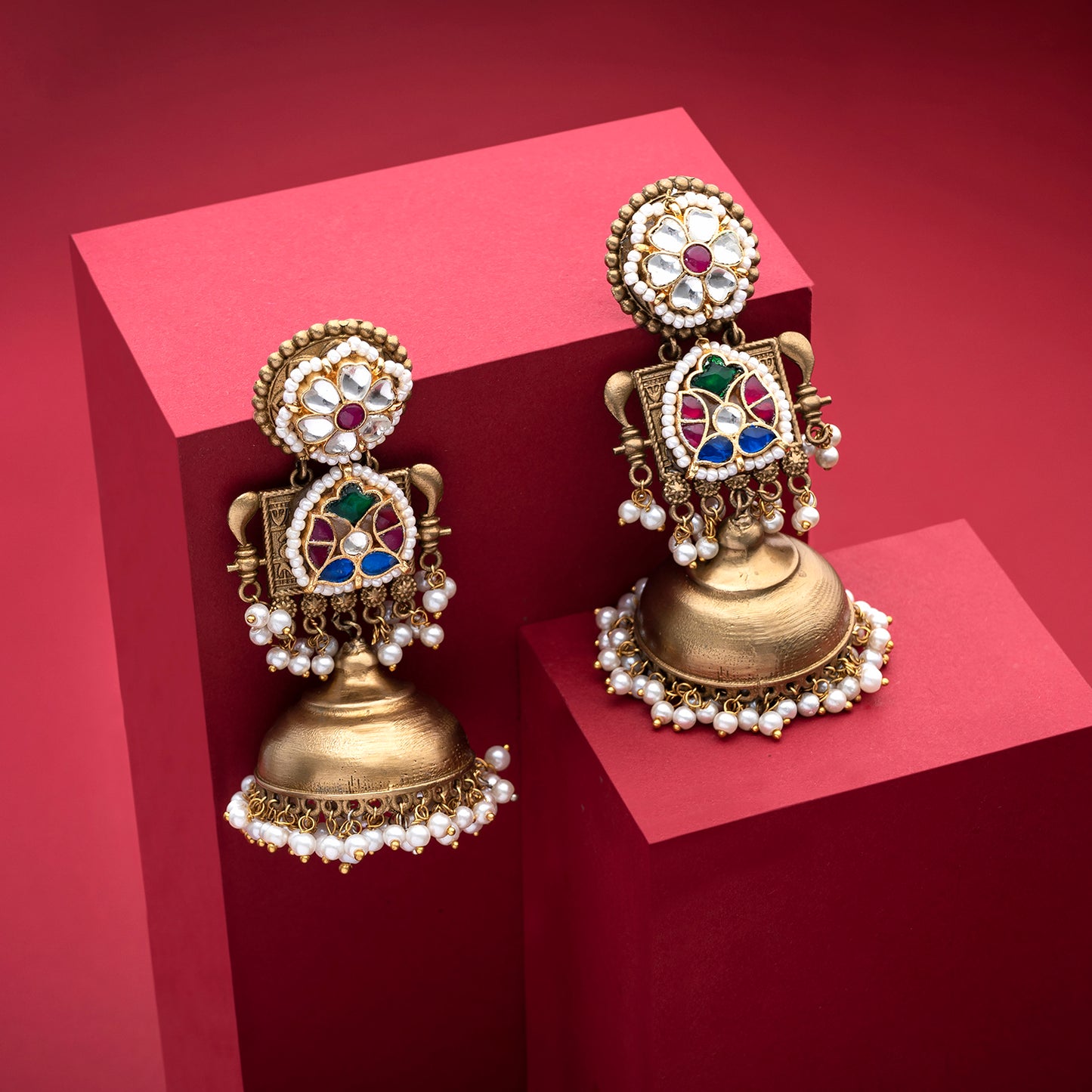 Hand Crafted Long Gold Plated Jhumka Earrings for Women and Girls