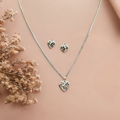 925 Sterling Silver Heart Shape Necklace & Earrings