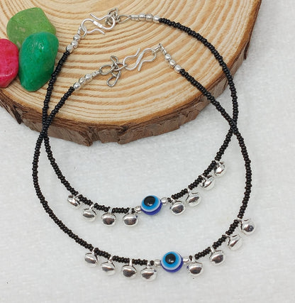 Stylish Ghungroo  Evil Eye Protection Silver Chain Anklets