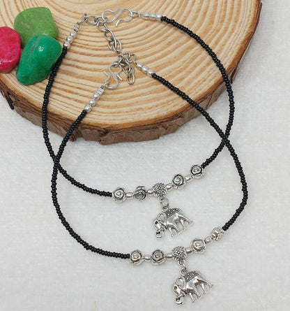 Elephant Pendent Silver Chain Anklets
