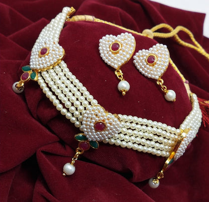Heart Shape Red Choker Jewellery Set