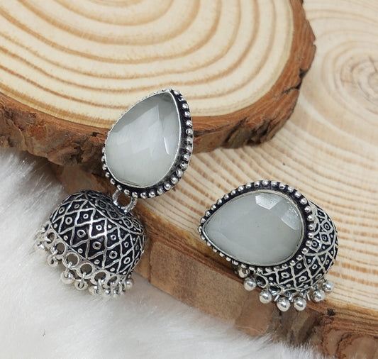 German Silver Oxidized Jhumka Earrings