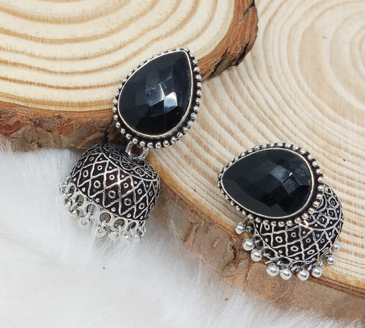 German Silver Oxidized Jhumka Earrings