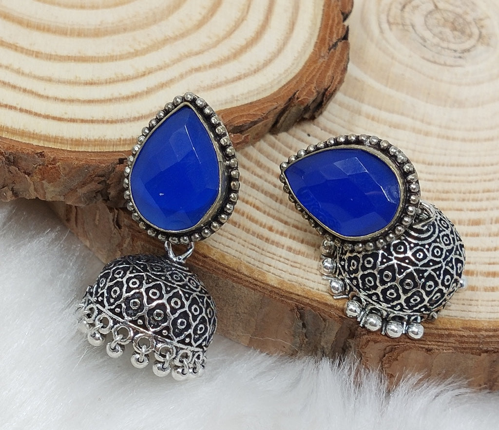 German Silver Oxidized Jhumka Earrings