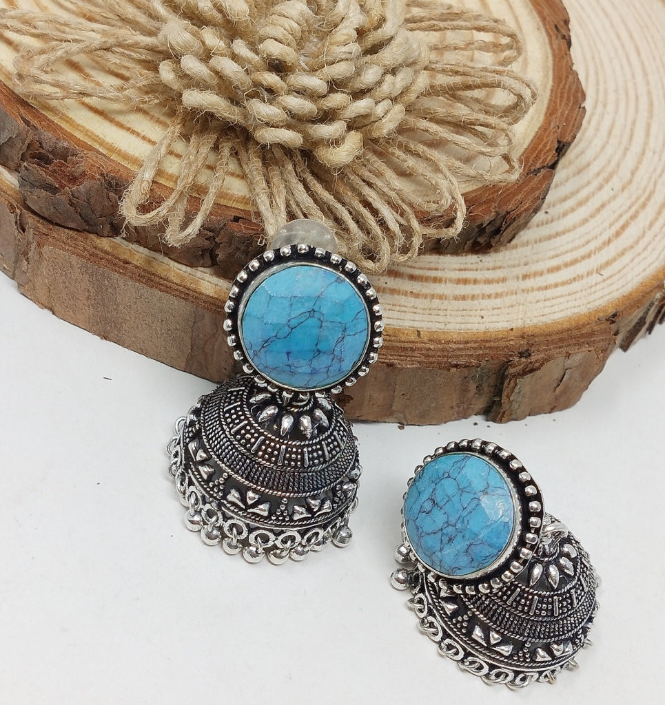 German Silver Oxidized Jhumka Earrings