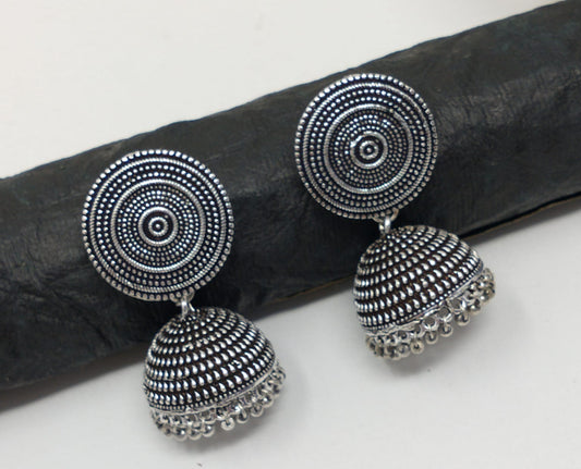 German Silver-Toned Bell-Shaped Jhumka Earrings