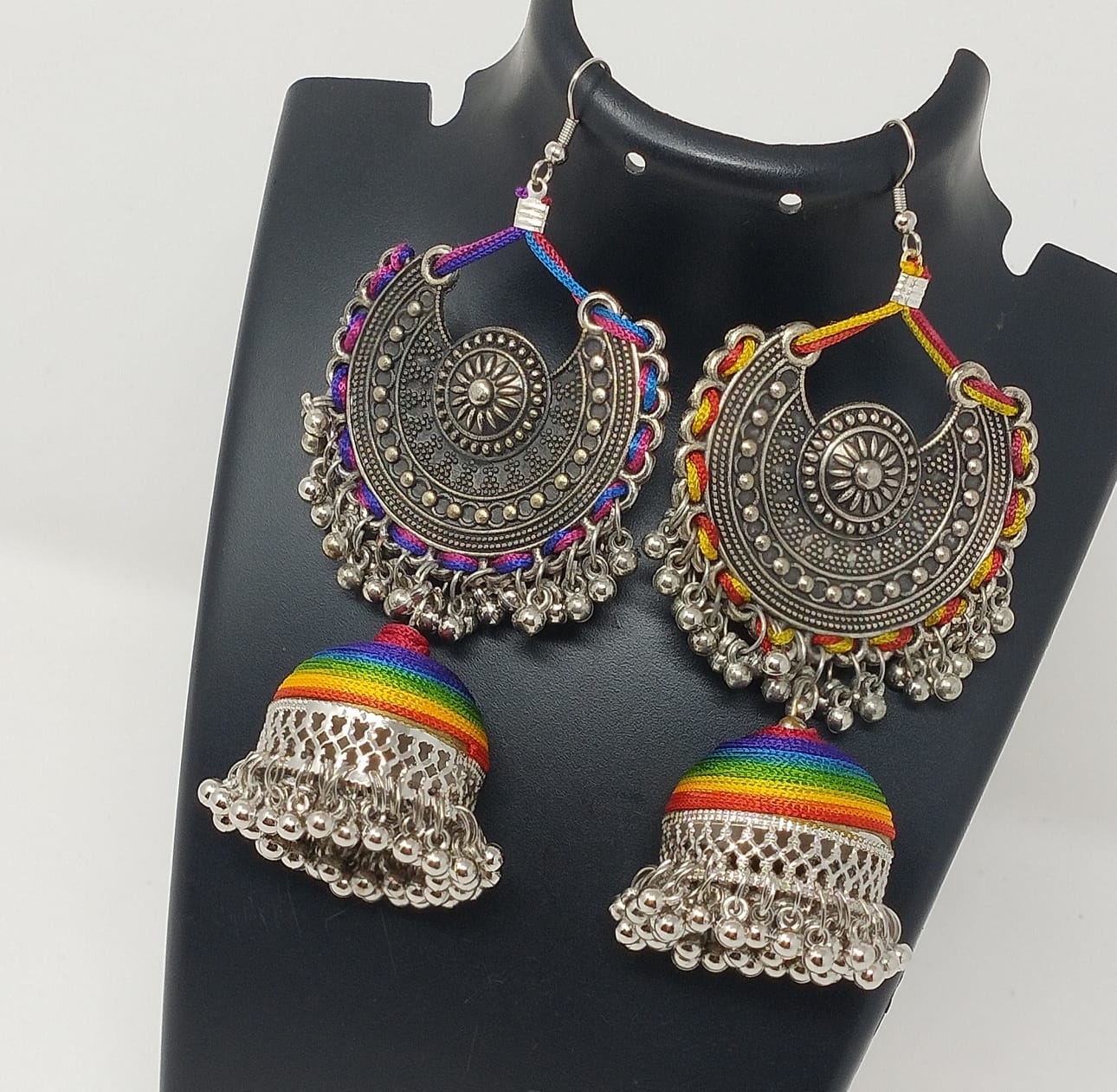 Oxidixed Silver Chandbalis Jhumka Earrings