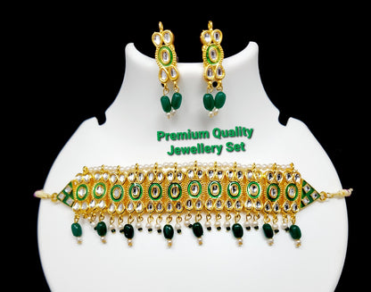 Stunning Royal Green Kundan Choker Jewellery Set
