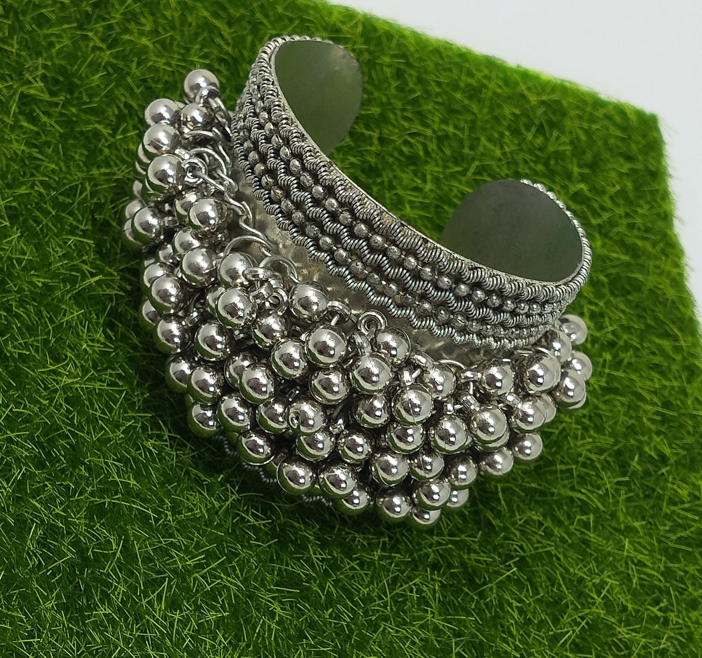 Oxidized Silver-Plated Ghungroo Handcrafted Cuff Bracelet