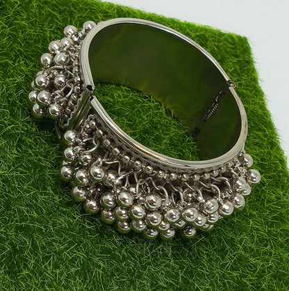 Oxidized Silver-Plated Ghungroo Handcrafted Kada Bracelet