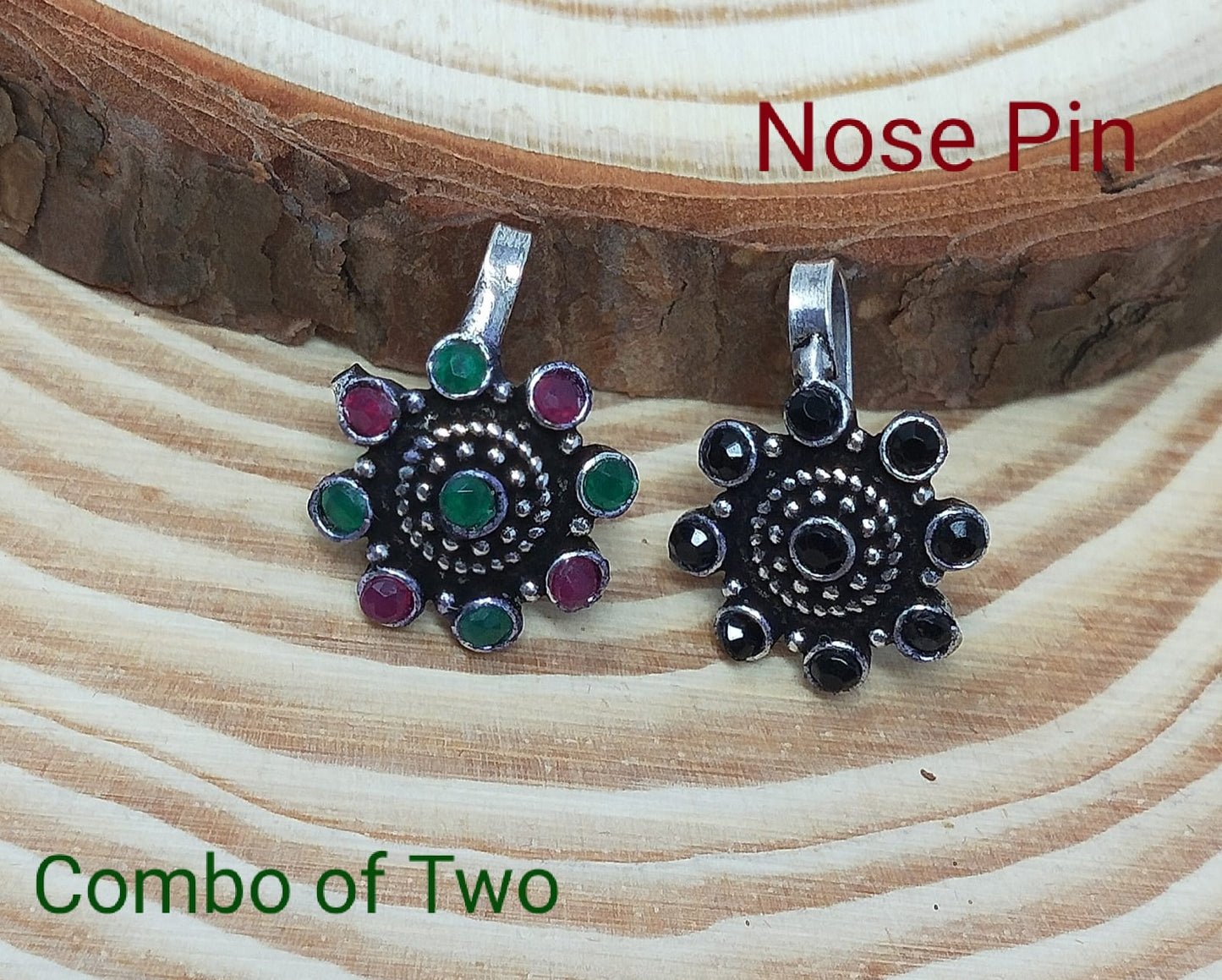 Oxidized Silver Indo Western Fashion Jewellery Nose Pin - Combo of 2