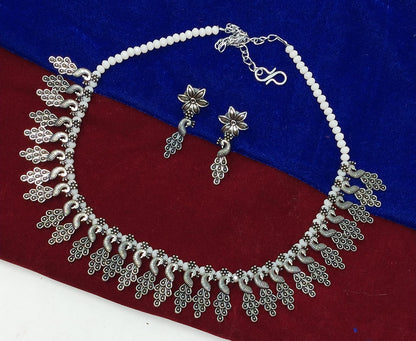 Peacock Pendent Silver Plated Oxidized Jewelry Set